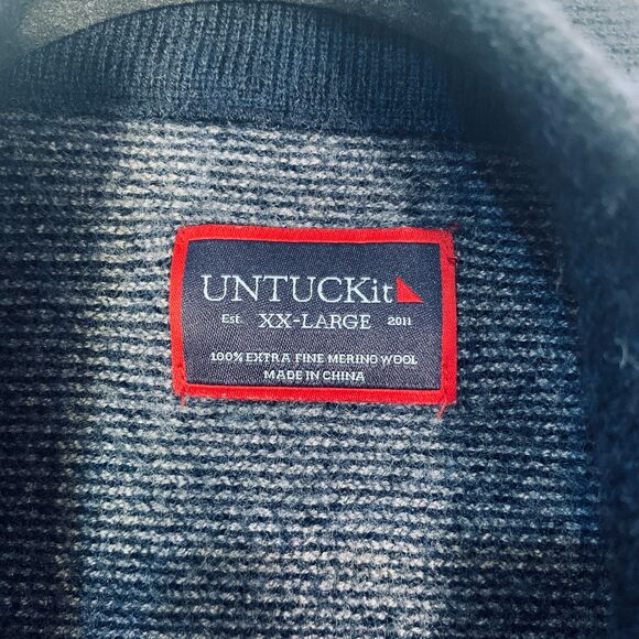 UNTUCKit Men’s XXL 100% Extrafine Merino Wool Quarter-Zip Sweater Navy Pullover - Picture 3 of 7